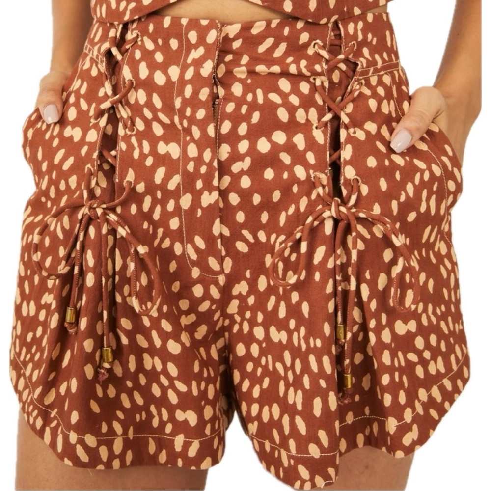 Free People Printed Bennett Shorts Fawn Brown